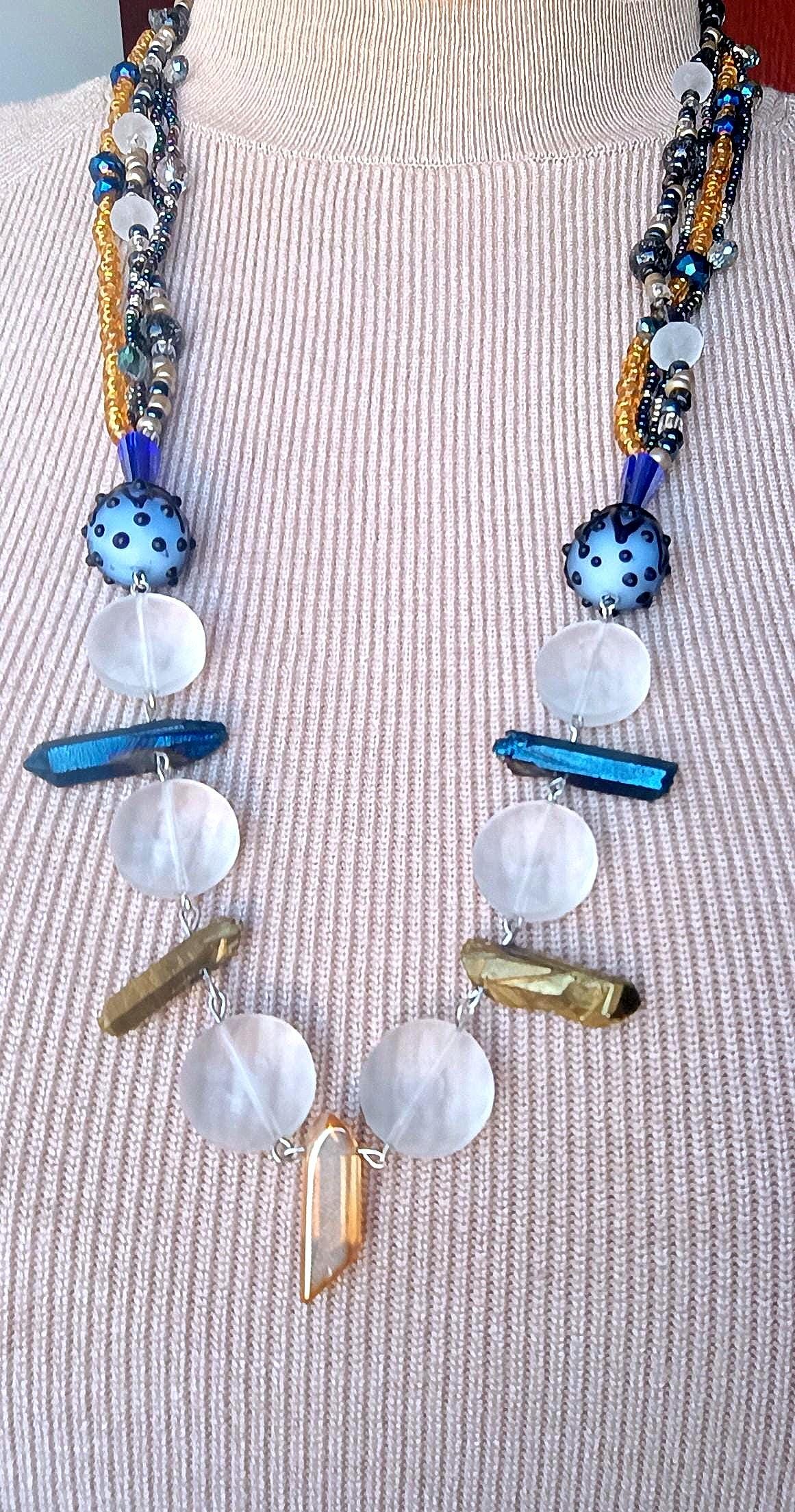 Art Deco Flapper Necklace: Vintage Glass Beads, Boho Statement Jewelry