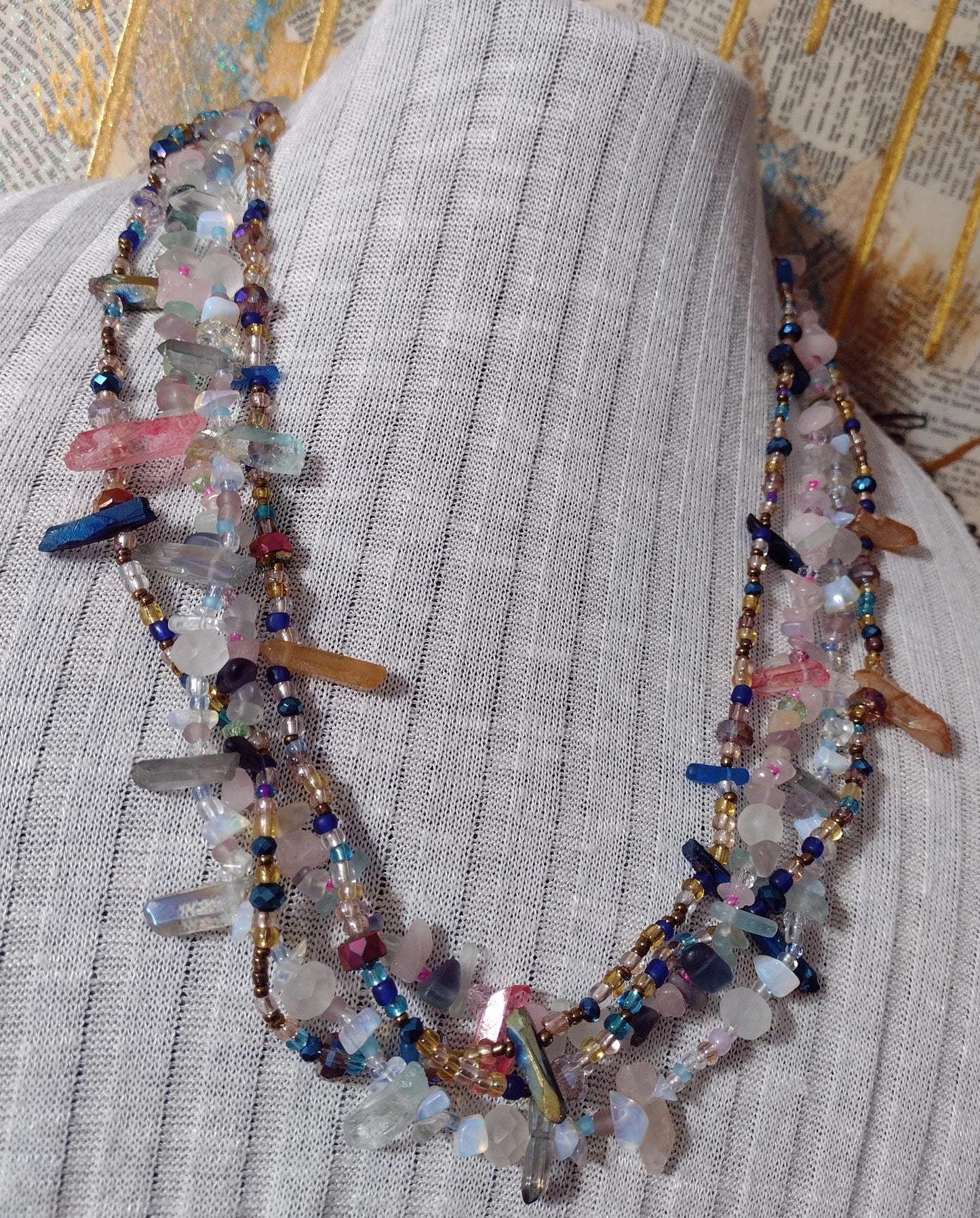 Southwest Inspired Long Beaded Necklace. A Refection of the Desert Summer in Natural Elements of Glass and Gemstones. Hand Strung Sterling.