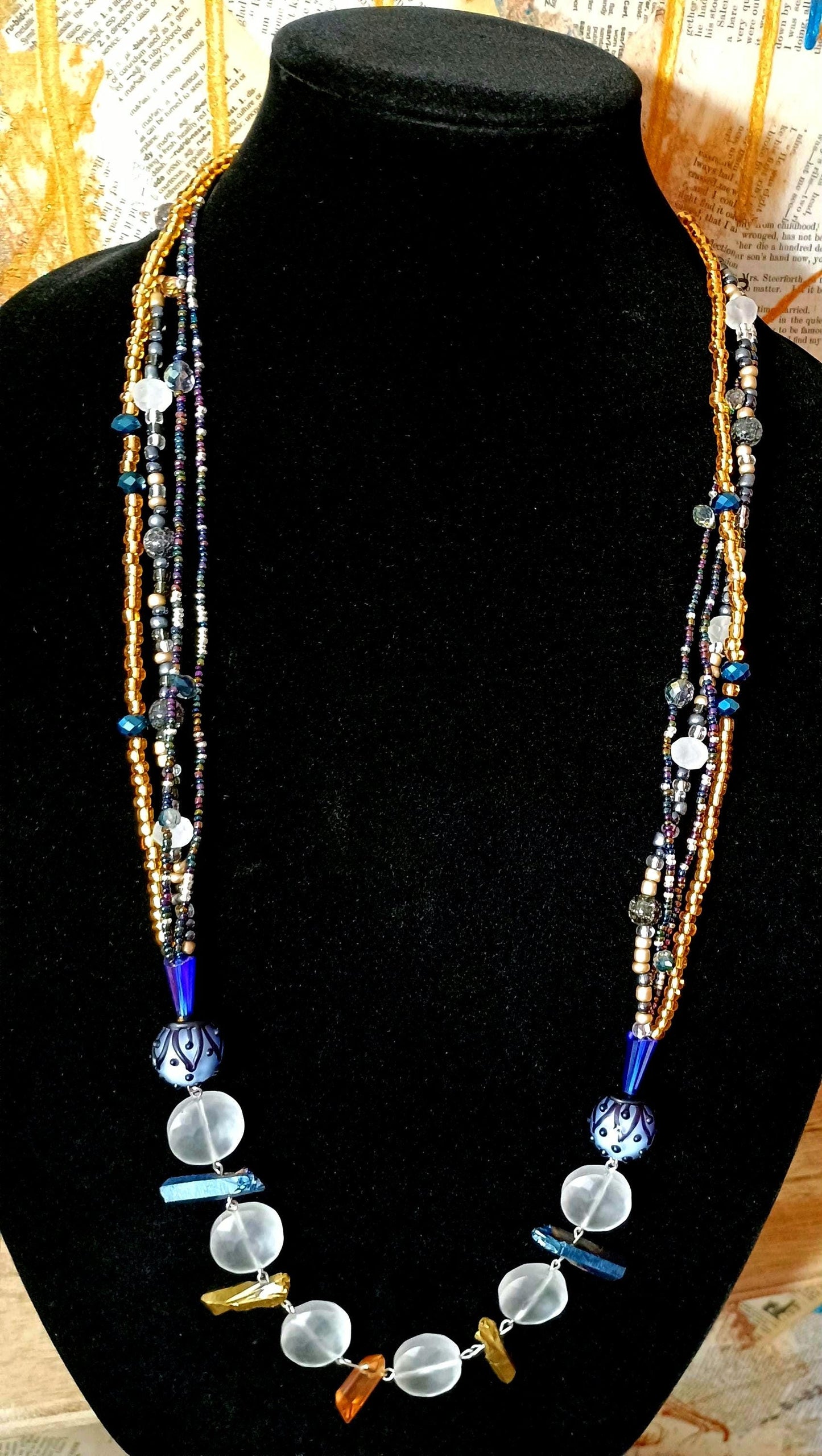 Art Deco Flapper Necklace: Vintage Glass Beads, Boho Statement Jewelry
