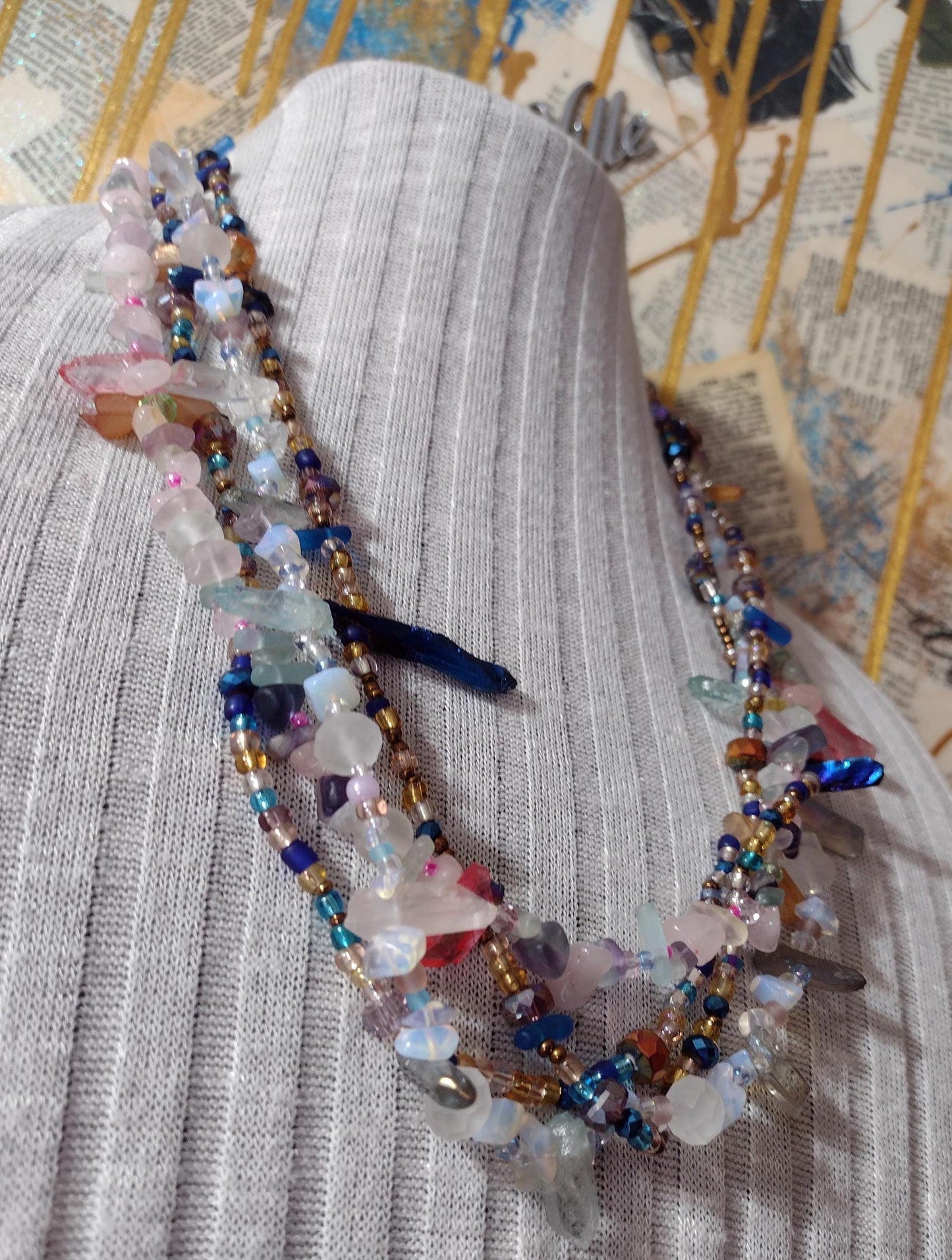 Southwest Inspired Long Beaded Necklace. A Refection of the Desert Summer in Natural Elements of Glass and Gemstones. Hand Strung Sterling.