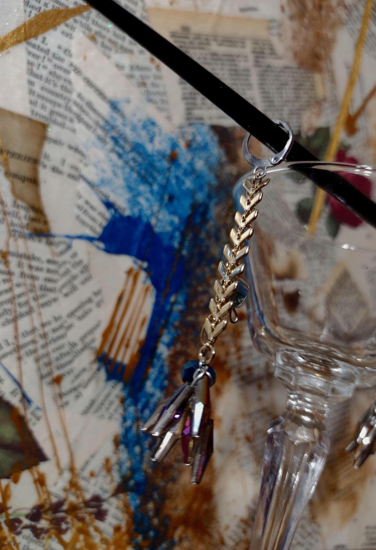 Art Deco, Roaring 20s, Flapper Style Long Dangle Earings. Blue and Gold Starburst. Hypoallergenic