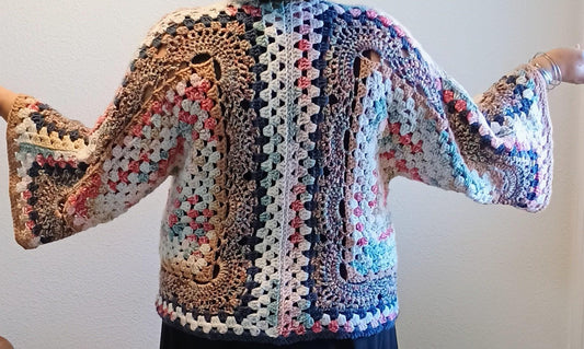 Handmade Crochet Cover up. Hexagon cardigan Short Jacket.