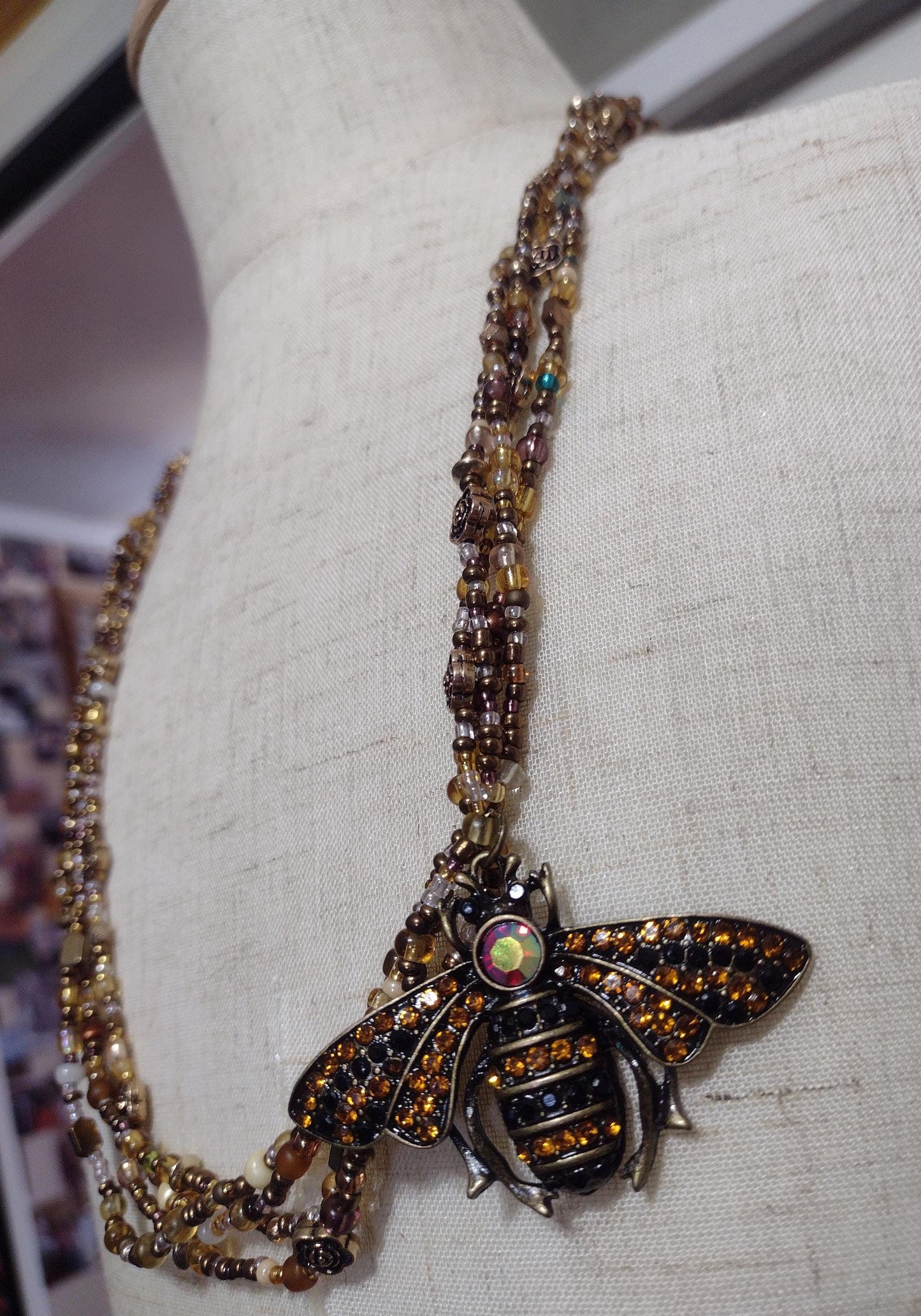 Bumblebee, Rose , Nature , Statment Necklace. Beaded.