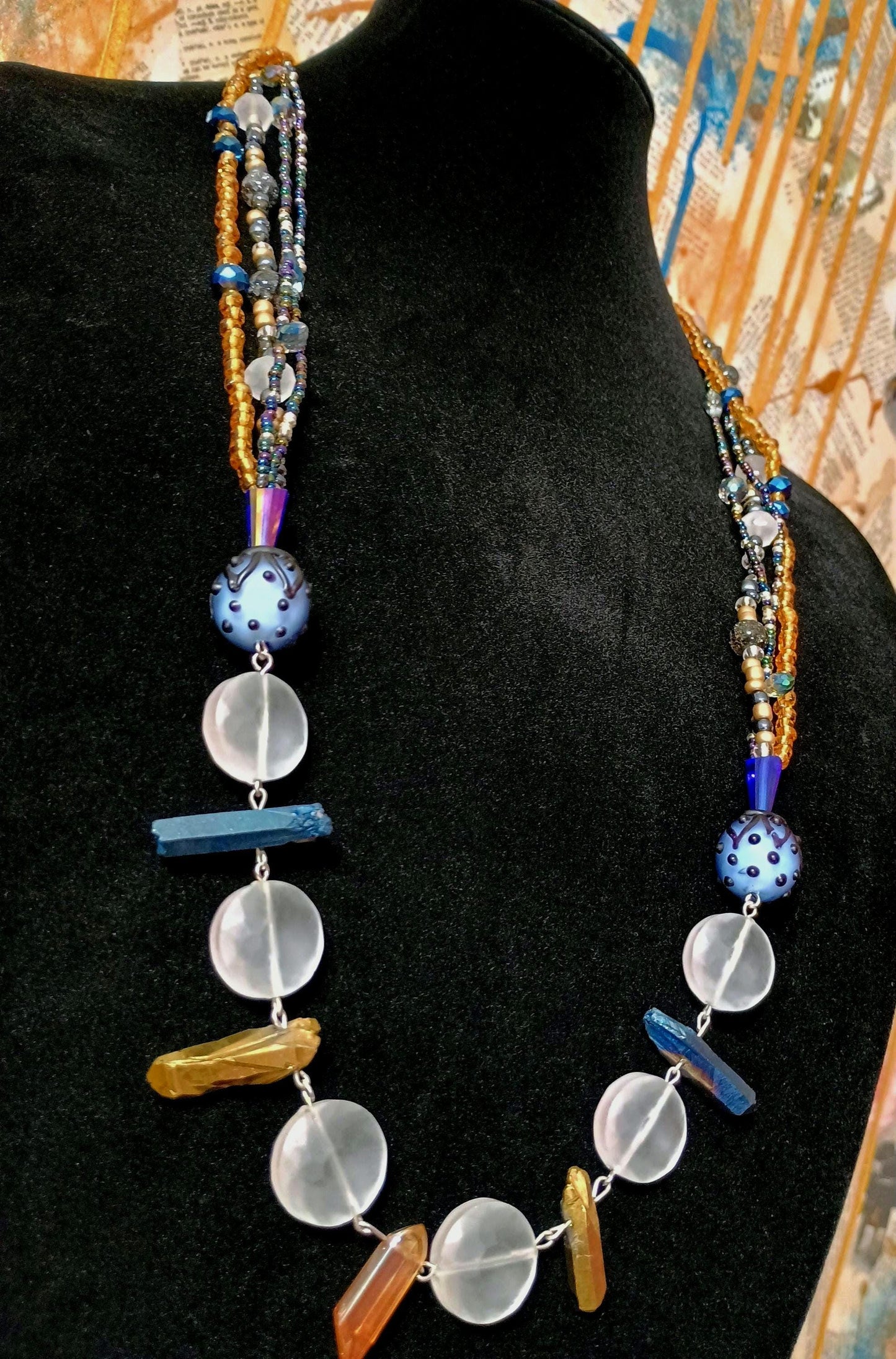 Art Deco Flapper Necklace: Vintage Glass Beads, Boho Statement Jewelry